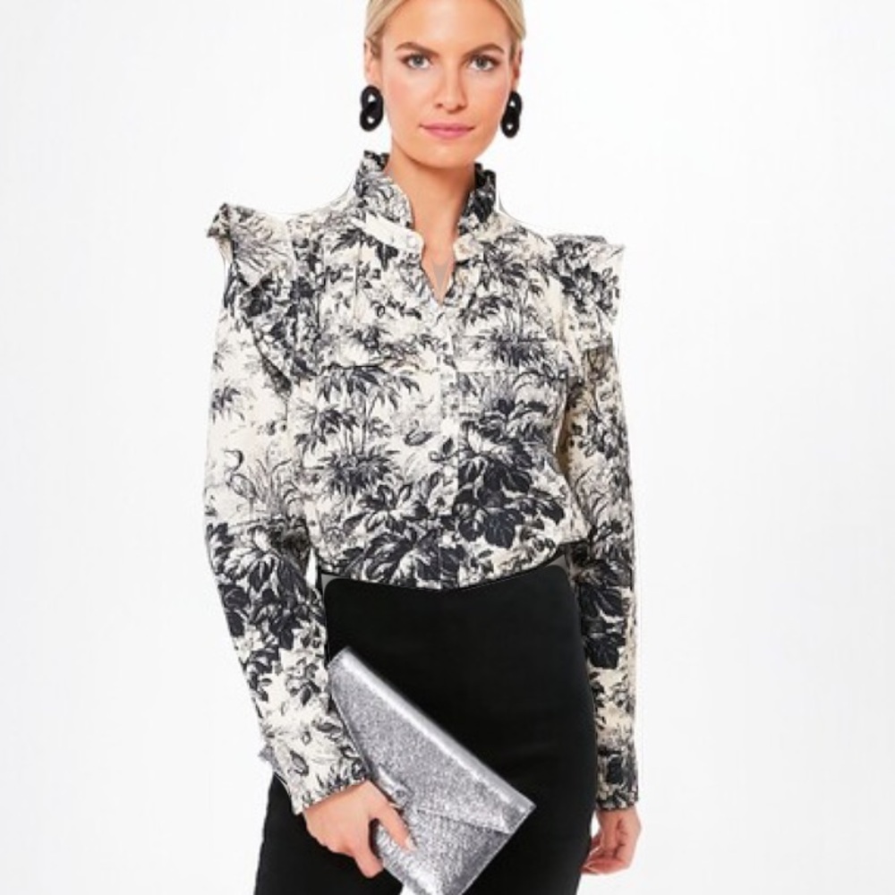 Tuckernuck Noir Cypress Toile Winnie Ruffle Blouse NWOT